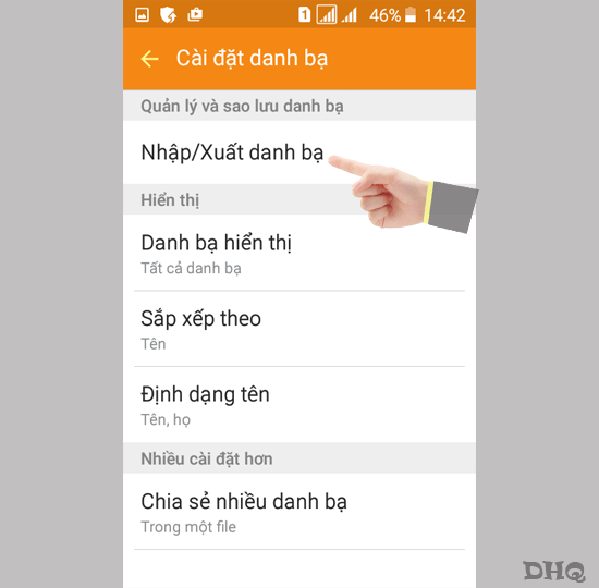 Chọn Nhập/xuất danh bạ